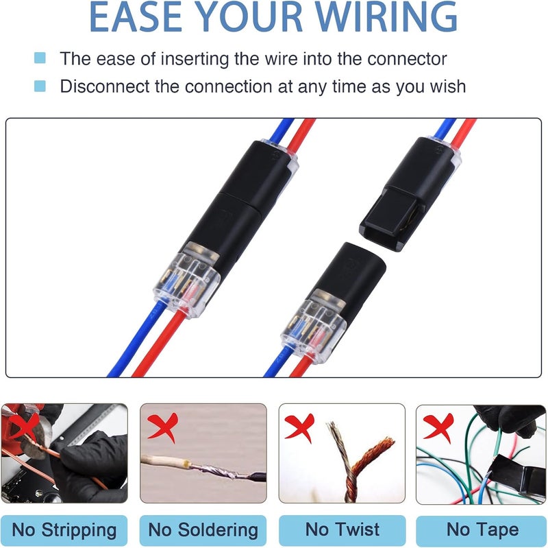 Brightfour 2 Wire Quick Disconnect Connectors – 16-18 AWG 12V Solderless Wire Connectors, No Wire Stripping, Fast & Secure Electrical Connection for Automotive, LED Lights, DIY Projects (12 Pairs) - Image 2